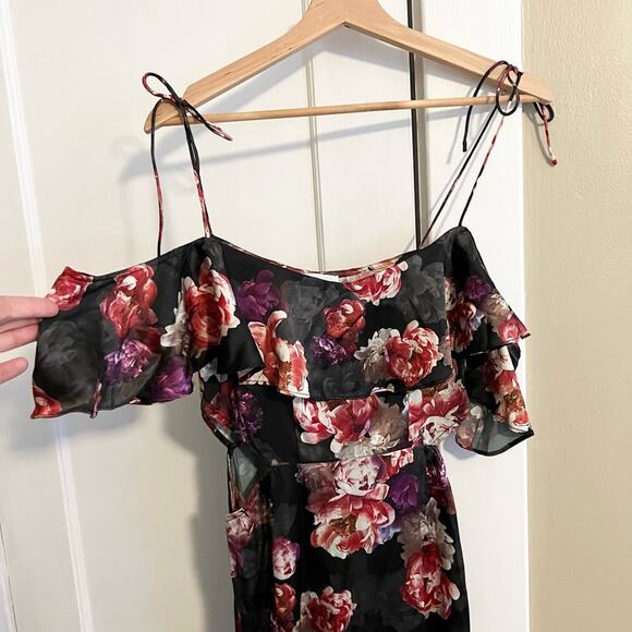 LPA black floral dress silky fall wedding guest holiday party cocktail - Picture 4 of 9